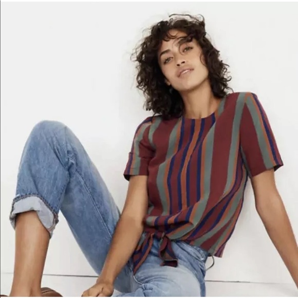 Madewell Tops - MADEWELL Rosalinda Striped Top Button Back Tie S